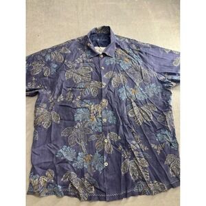 Tommy Bahama Silk Short Sleeve Button Up Shirt Blue Floral Print Men's XXL